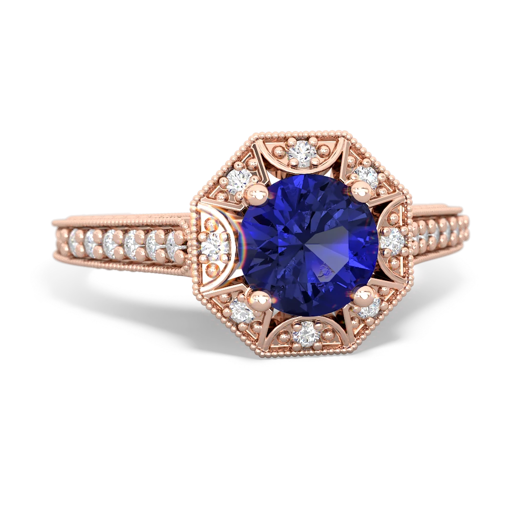 Lab Sapphire Art-Deco Starburst 14K Rose Gold ring R5520