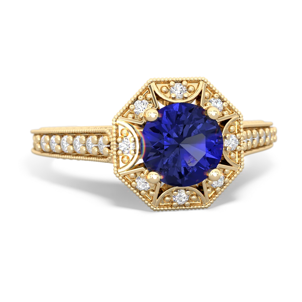 Lab Sapphire Art-Deco Starburst 14K Yellow Gold ring R5520