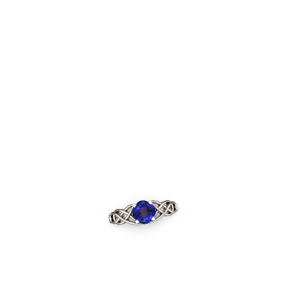 Lab Sapphire Checkerboard Cushion Celtic Knot 14K White Gold ring R5000