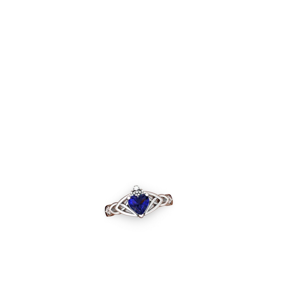 Lab Sapphire Claddagh Celtic Knot Diamond 14K White Gold ring R5001