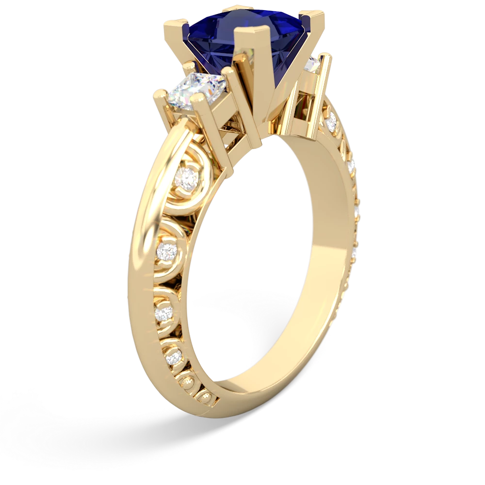 Lab Sapphire Art Deco Diamond Engagement 6Mm Princess 14K Yellow Gold ring R2001