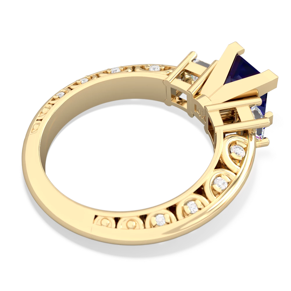 Lab Sapphire Art Deco Diamond Engagement 6Mm Princess 14K Yellow Gold ring R2001
