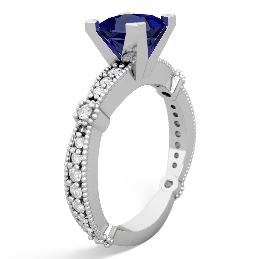 Lab Sapphire Sparkling Tiara 6Mm Princess 14K White Gold ring R26296SQ