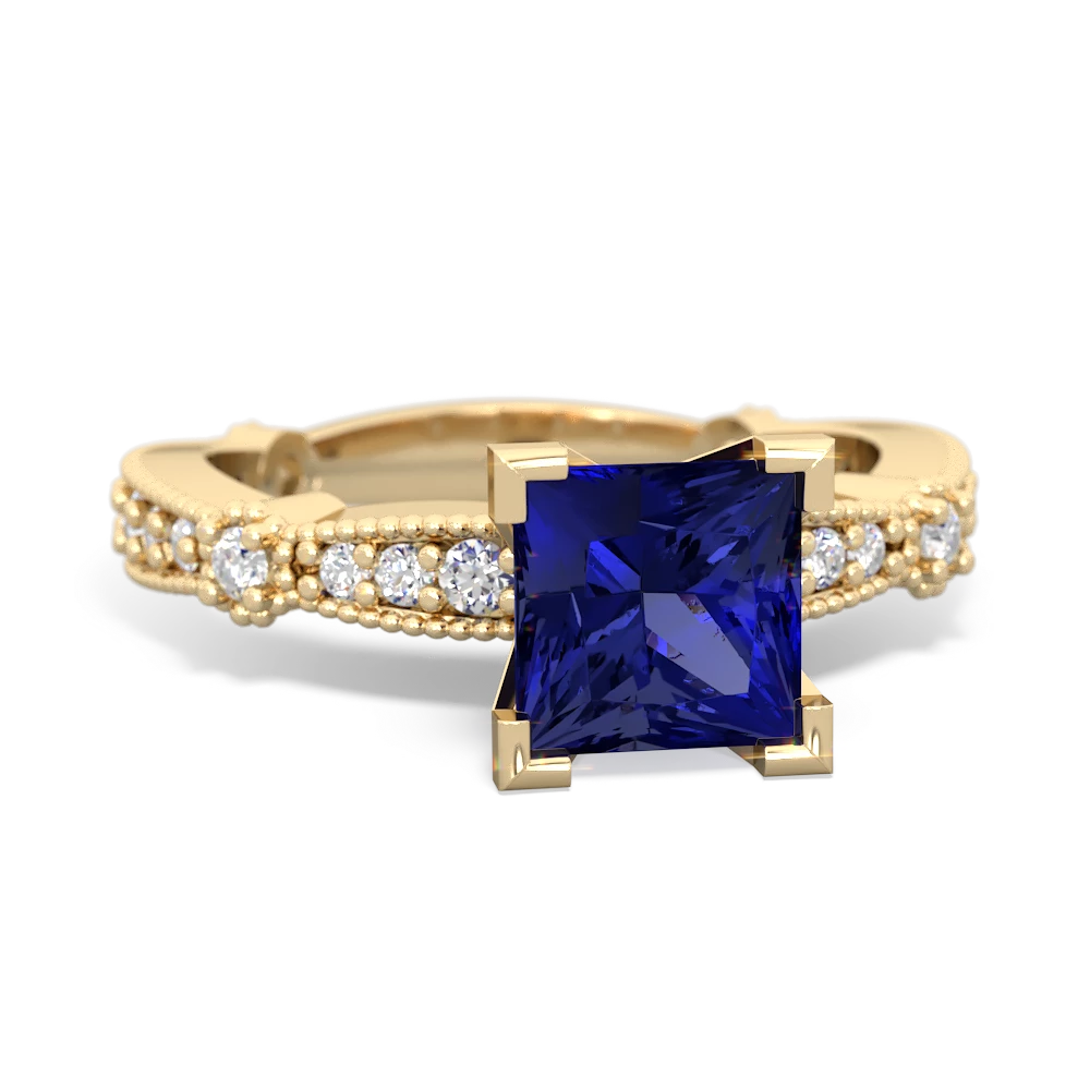 Lab Sapphire Sparkling Tiara 6Mm Princess 14K Yellow Gold ring R26296SQ