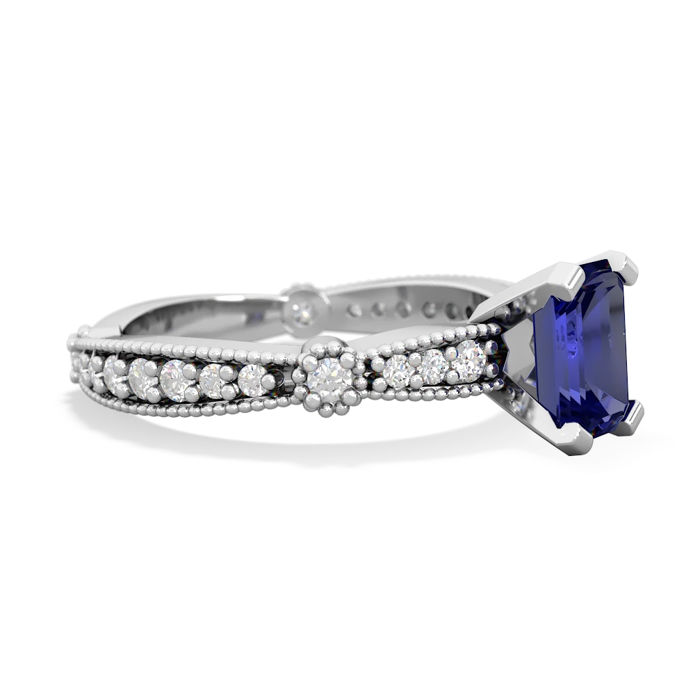 Lab Sapphire Sparkling Tiara 7X5mm Emerald-Cut 14K White Gold ring R26297EM