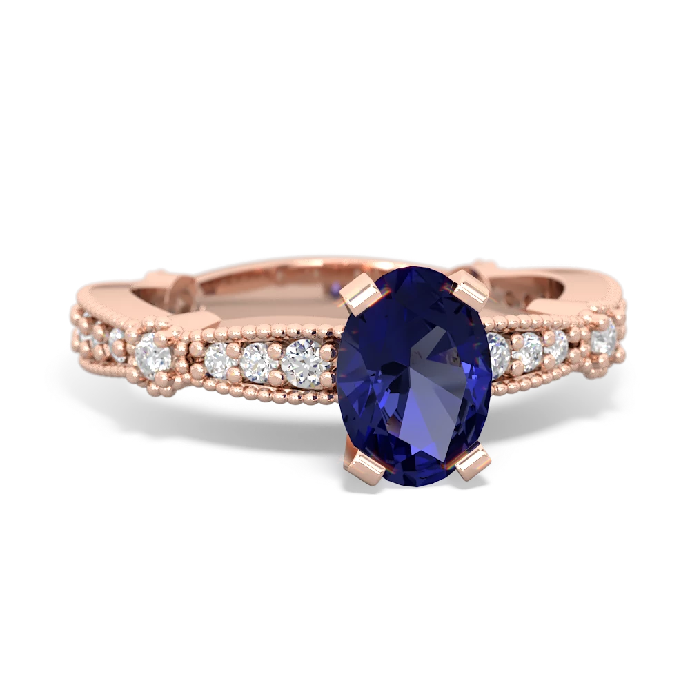 Lab Sapphire Sparkling Tiara 7X5mm Oval 14K Rose Gold ring R26297VL