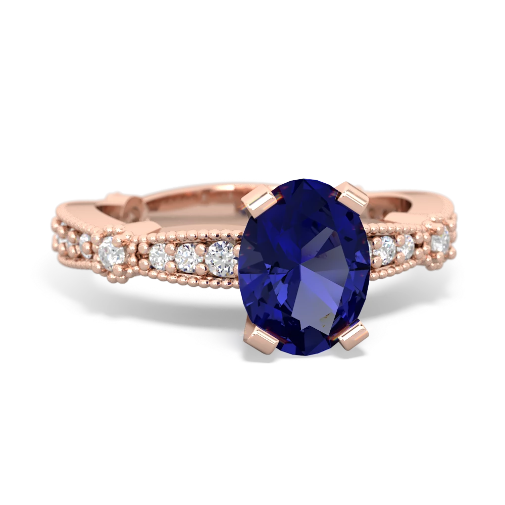 Lab Sapphire Sparkling Tiara 8X6 Oval 14K Rose Gold ring R26298VL