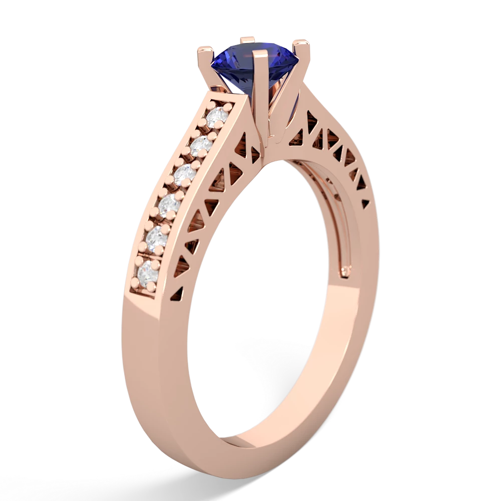 Lab Sapphire Art Deco Engagement 5Mm Round 14K Rose Gold ring R26355RD