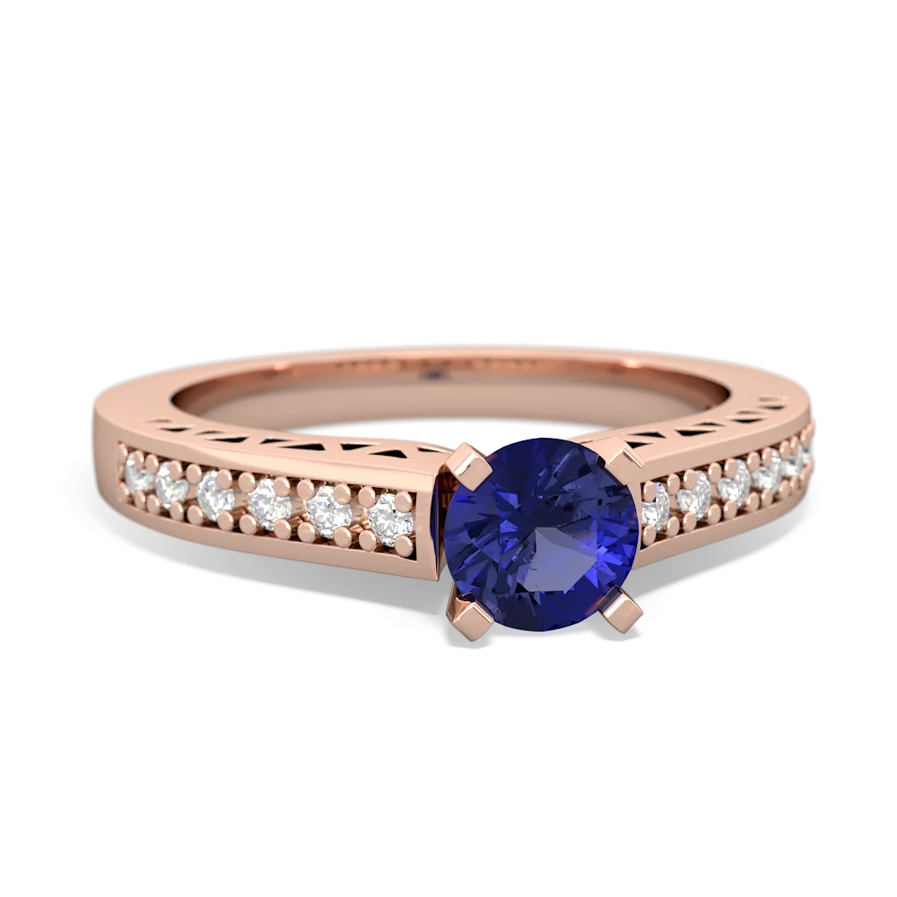 Lab Sapphire Art Deco Engagement 5Mm Round 14K Rose Gold ring R26355RD