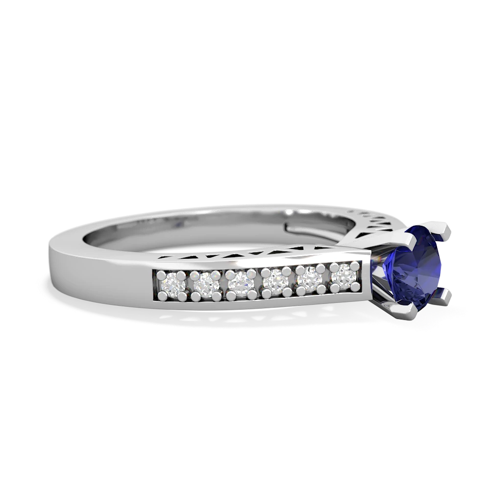 Lab Sapphire Art Deco Engagement 5Mm Round 14K White Gold ring R26355RD