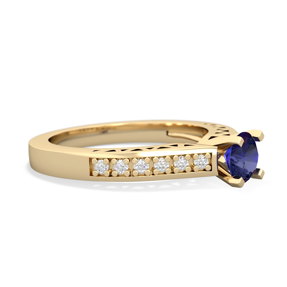Lab Sapphire Art Deco Engagement 5Mm Round 14K Yellow Gold ring R26355RD