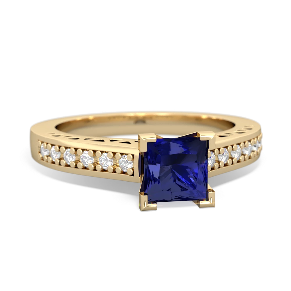 Lab Sapphire Art Deco Engagement 5Mm Square 14K Yellow Gold ring R26355SQ
