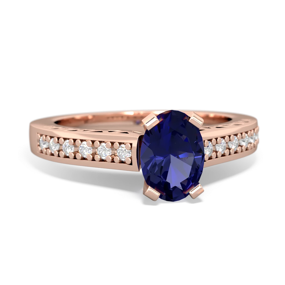 Lab Sapphire Art Deco Engagement 7X5mm Oval 14K Rose Gold ring R26357VL