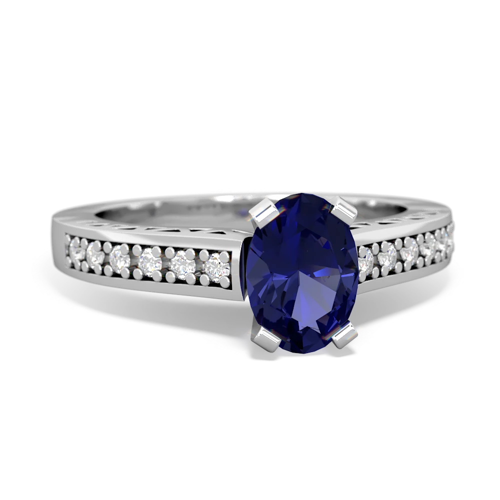 Lab Sapphire Art Deco Engagement 7X5mm Oval 14K White Gold ring R26357VL