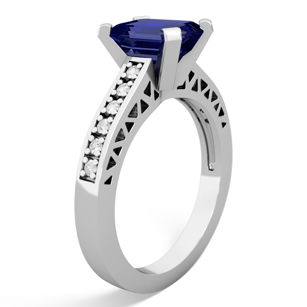 Lab Sapphire Art Deco Engagement 8X6mm Emerald-Cut 14K White Gold ring R26358EM