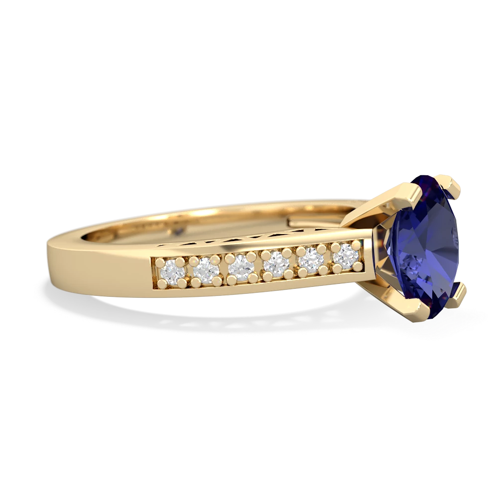 Lab Sapphire Art Deco Engagement 8X6mm Oval 14K Yellow Gold ring R26358VL