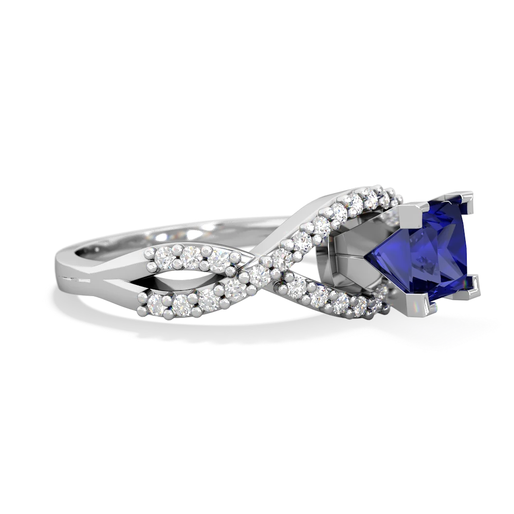 Lab Sapphire Diamond Twist 5Mm Square Engagment  14K White Gold ring R26405SQ