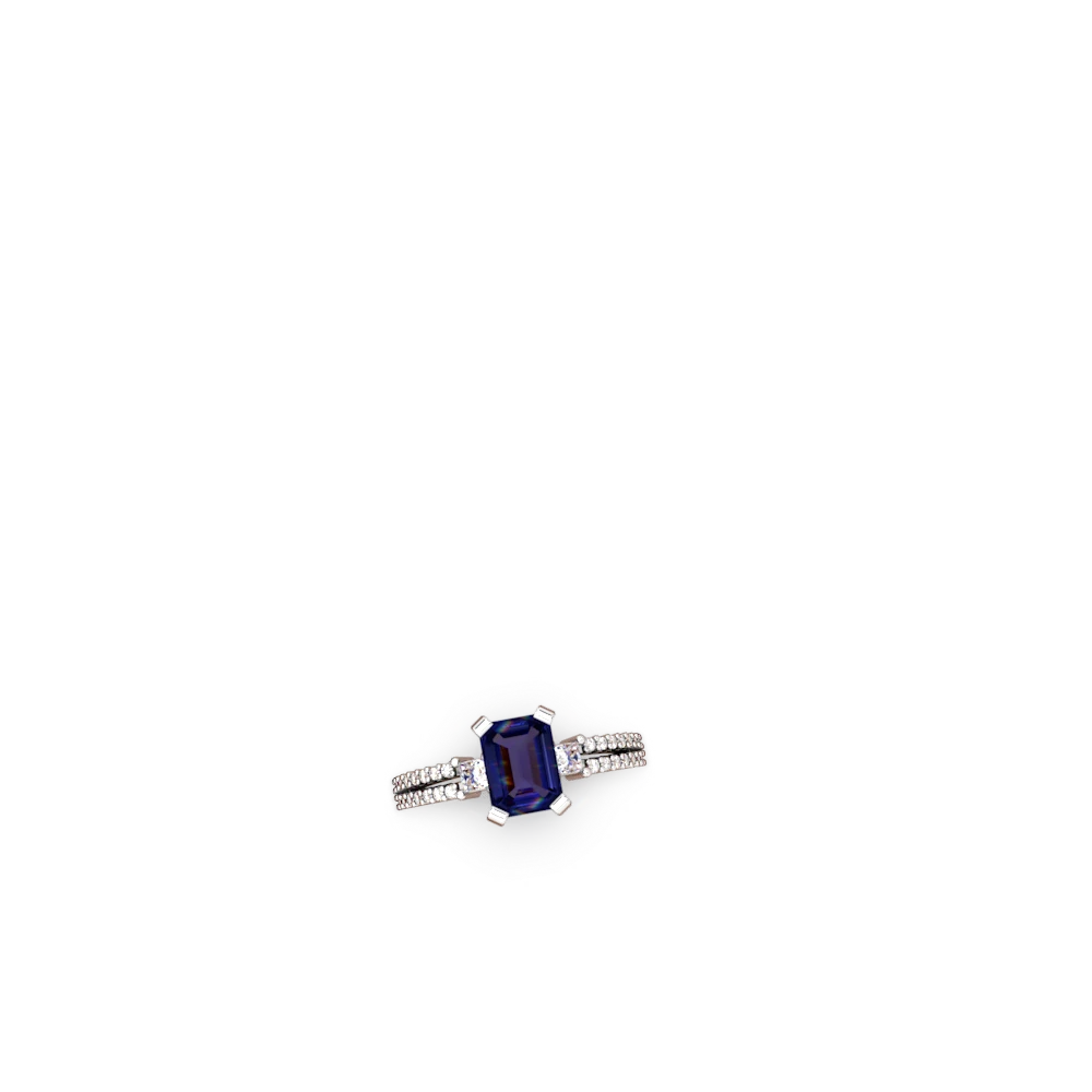 Lab Sapphire Classic 8X6mm Emerald-Cut Engagement 14K White Gold ring R26438EM