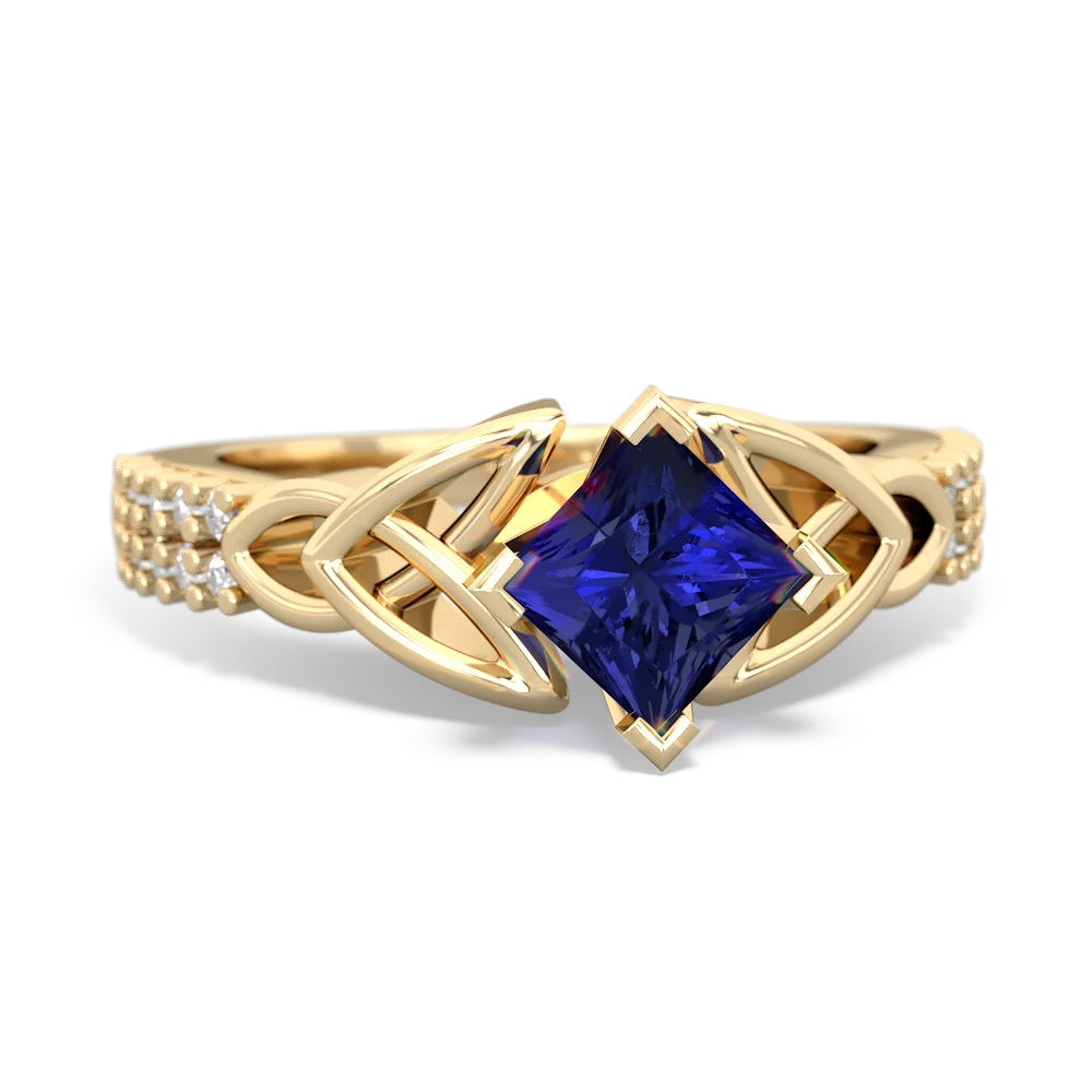 Lab Sapphire Celtic Knot 5Mm Square Engagement 14K Yellow Gold ring R26445SQ