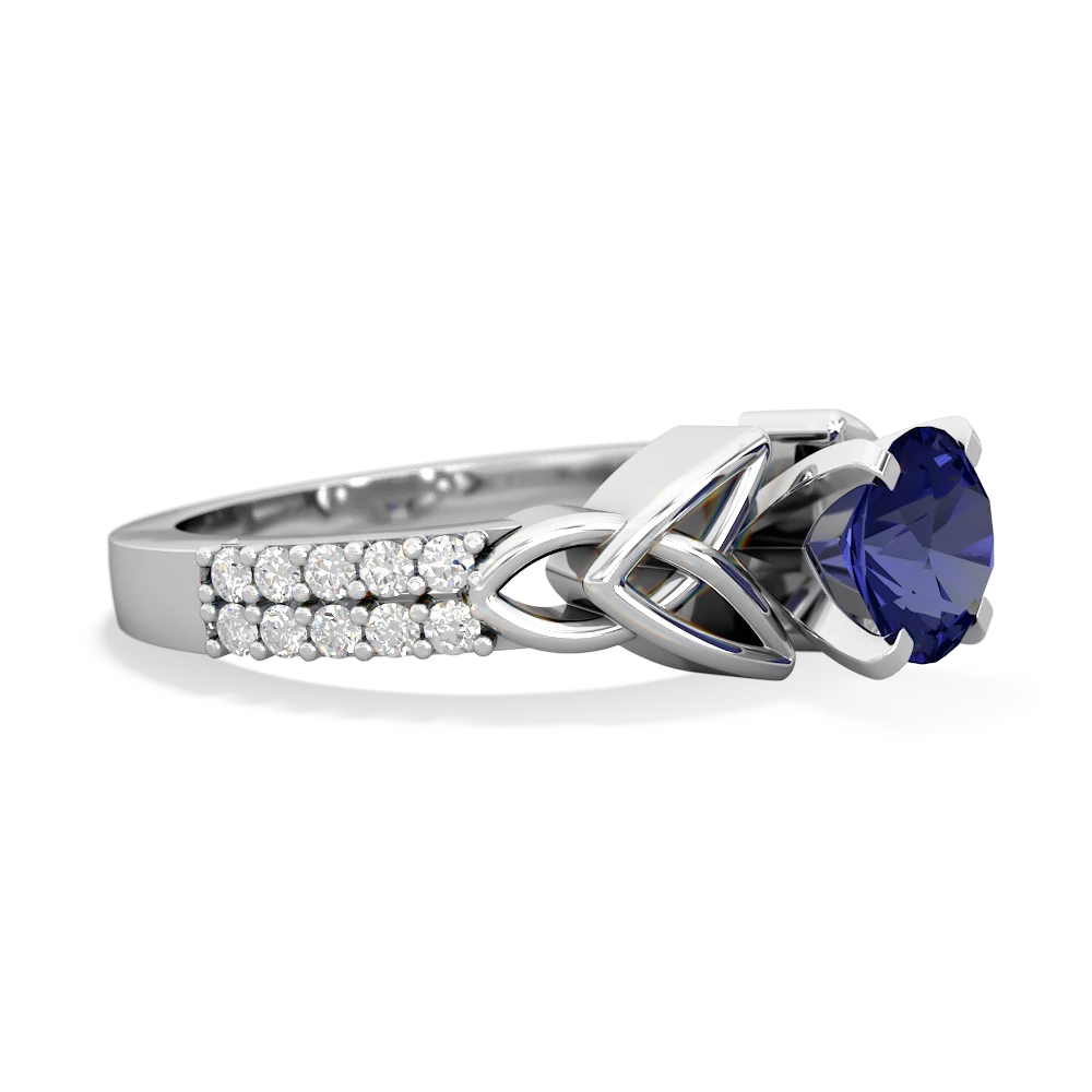 Lab Sapphire Celtic Knot 6Mm Round Engagement 14K White Gold ring R26446RD