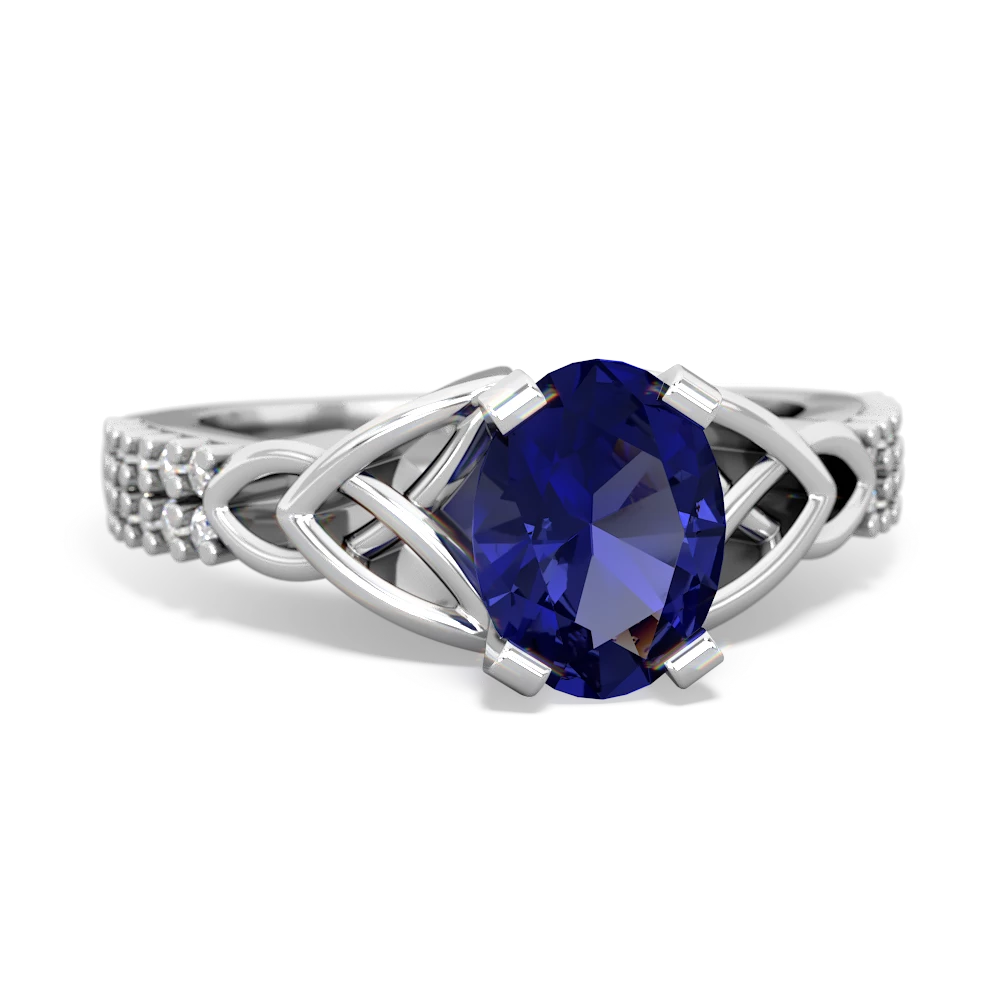 Lab Sapphire Celtic Knot 8X6 Oval Engagement 14K White Gold ring R26448VL