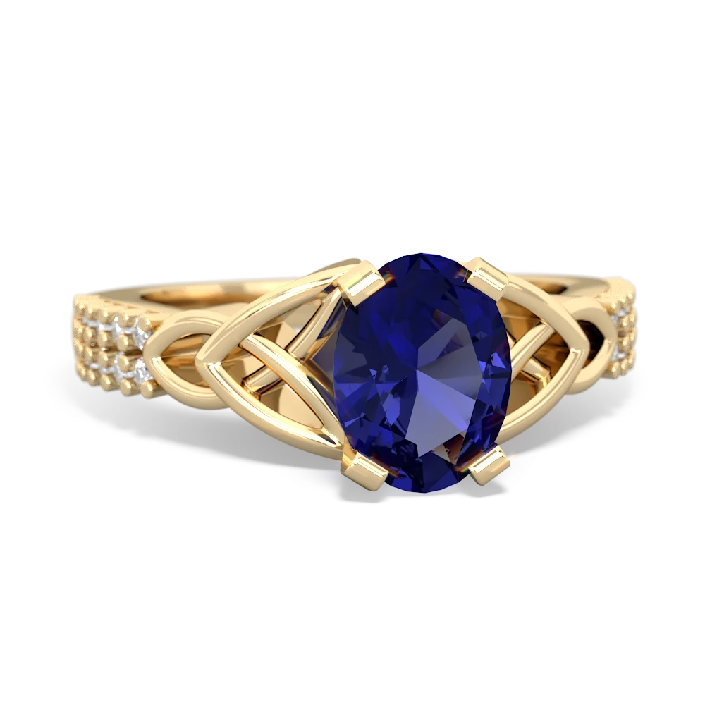 Lab Sapphire Celtic Knot 8X6 Oval Engagement 14K Yellow Gold ring R26448VL