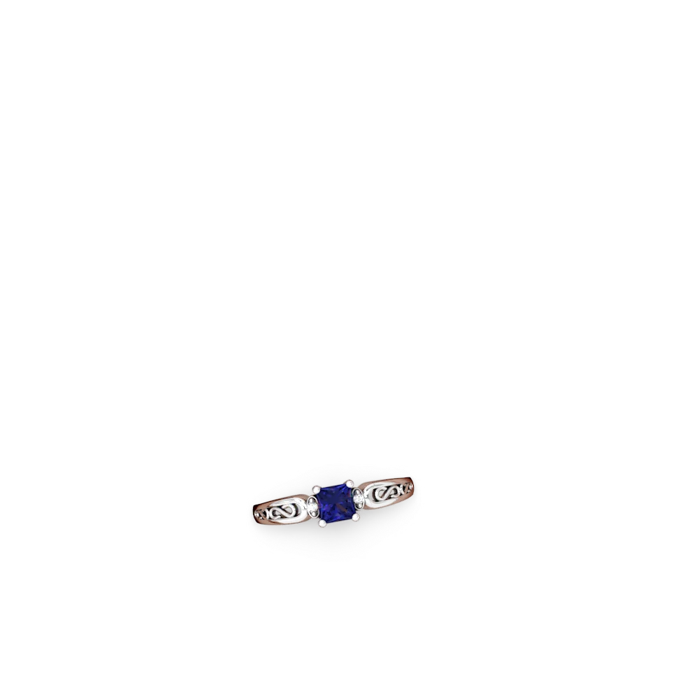 Lab Sapphire Filligree Scroll Square 14K White Gold ring R2430