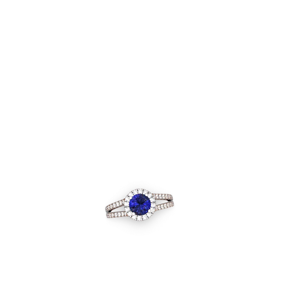 Lab Sapphire Pave Halo 14K White Gold ring R5490