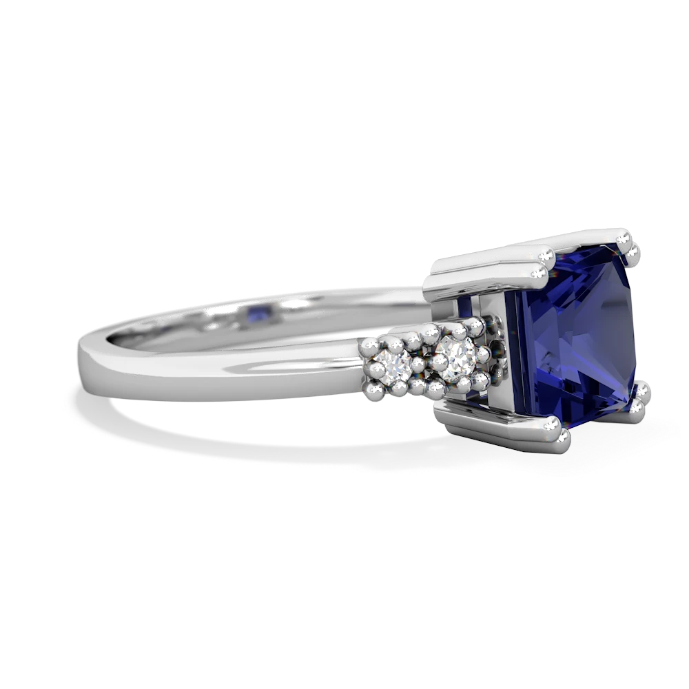Lab Sapphire Art Deco Princess 14K White Gold ring R2014