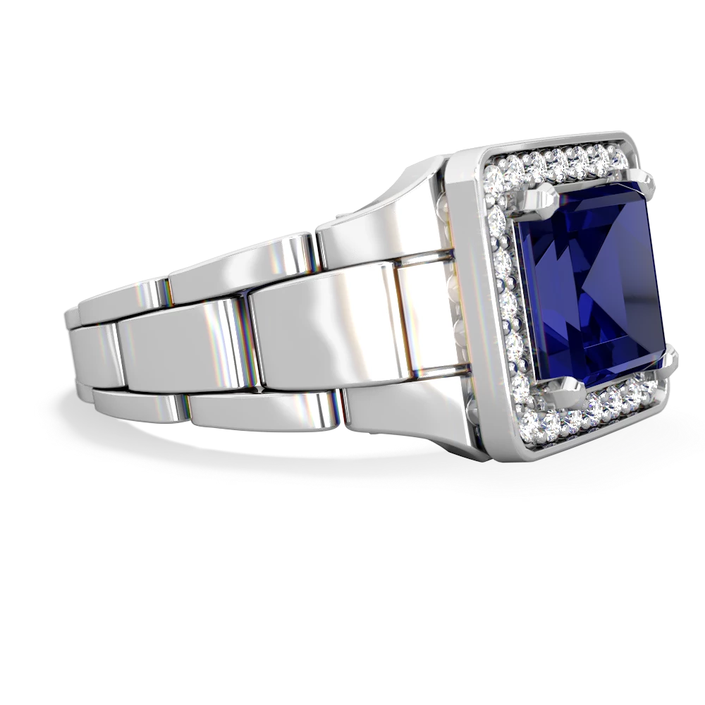 Lab Sapphire Men's Watch 14K White Gold ring R0510