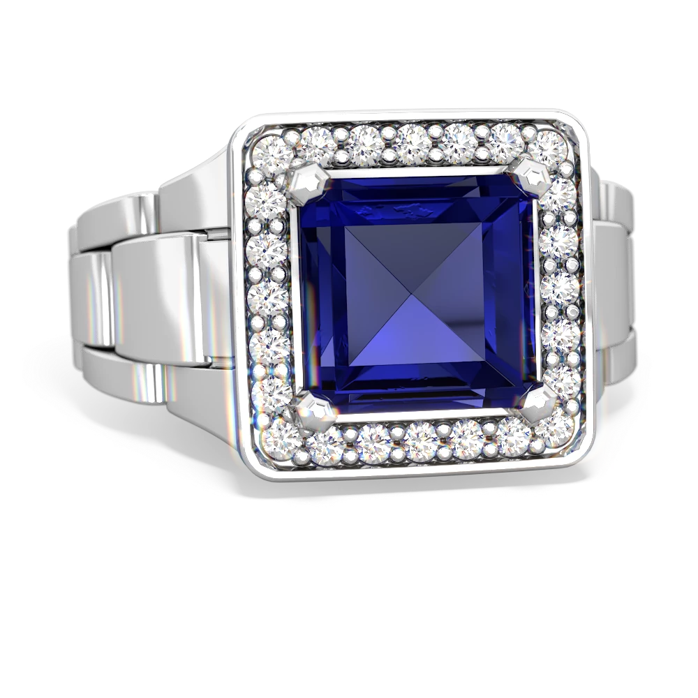 Lab Sapphire Men's Watch 14K White Gold ring R0510