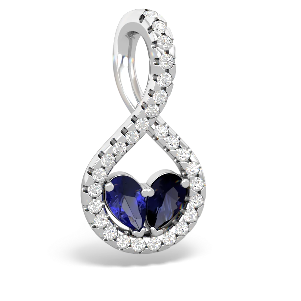 Lab Sapphire Pave Twist 'One Heart' 14K White Gold pendant P5360