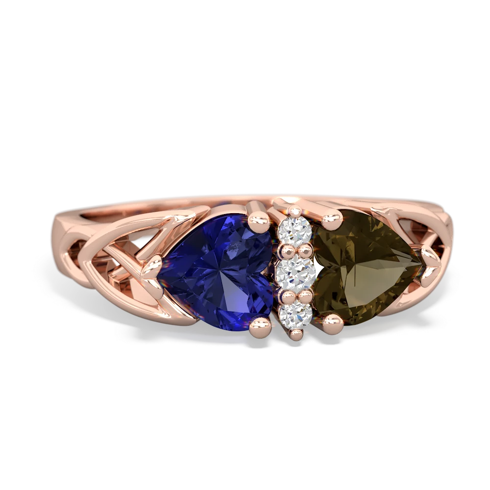Lab Sapphire Celtic Knot Double Heart 14K Rose Gold ring R5040