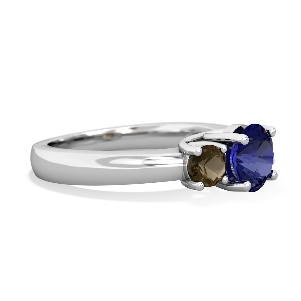 Lab Sapphire Three Stone Round Trellis 14K White Gold ring R4018