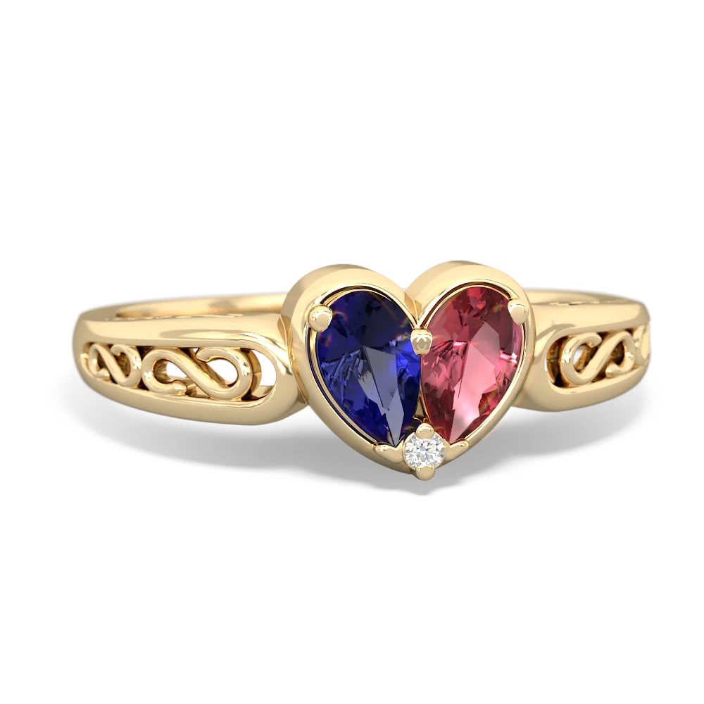 Lab Sapphire Filligree 'One Heart' 14K Yellow Gold ring R5070