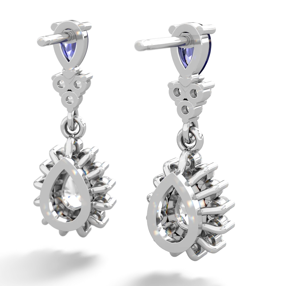 Lab Sapphire Halo Pear Dangle 14K White Gold earrings E1882