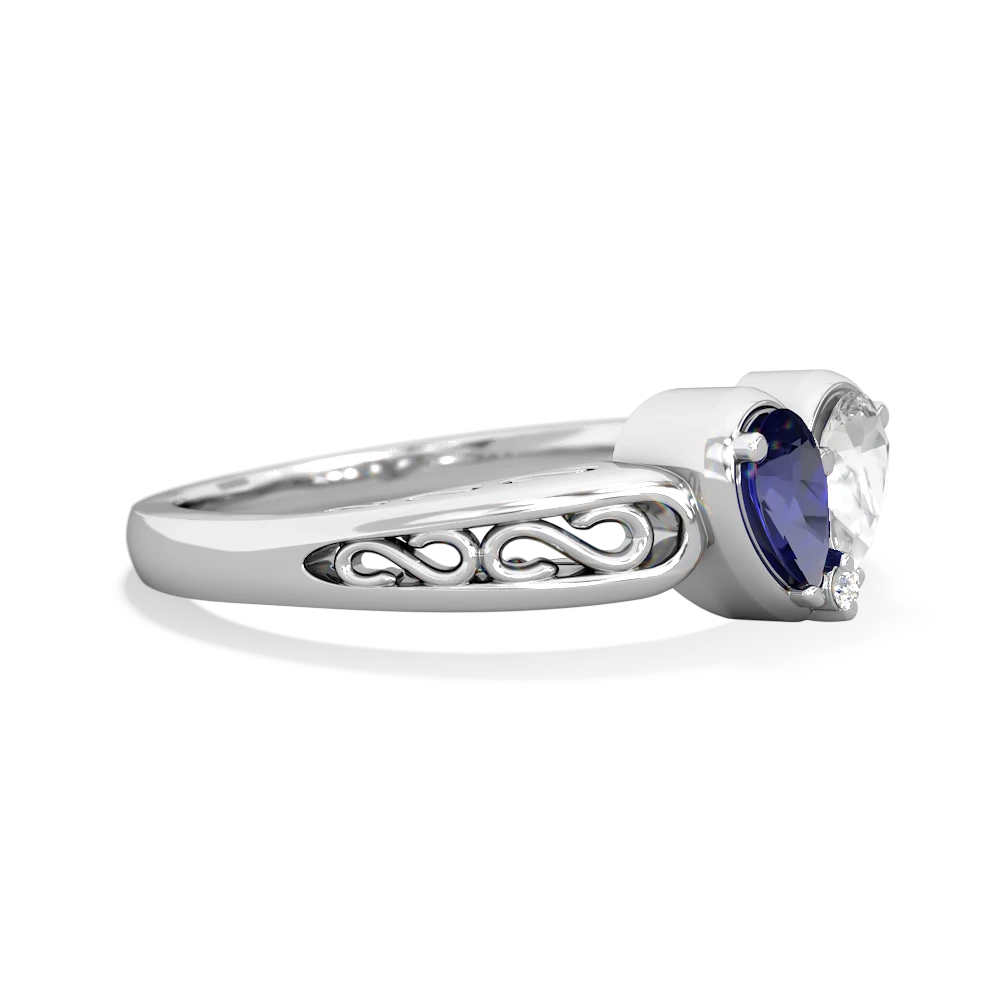 Lab Sapphire Filligree 'One Heart' 14K White Gold ring R5070