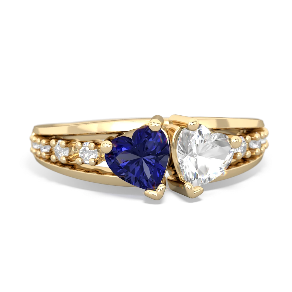 Lab Sapphire Heart To Heart 14K Yellow Gold ring R3342