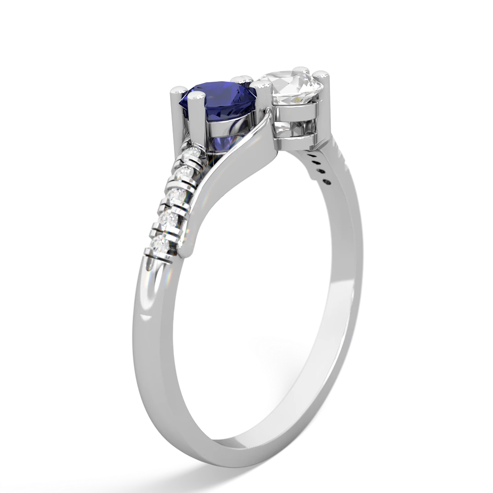 Lab Sapphire Infinity Pave Two Stone 14K White Gold ring R5285