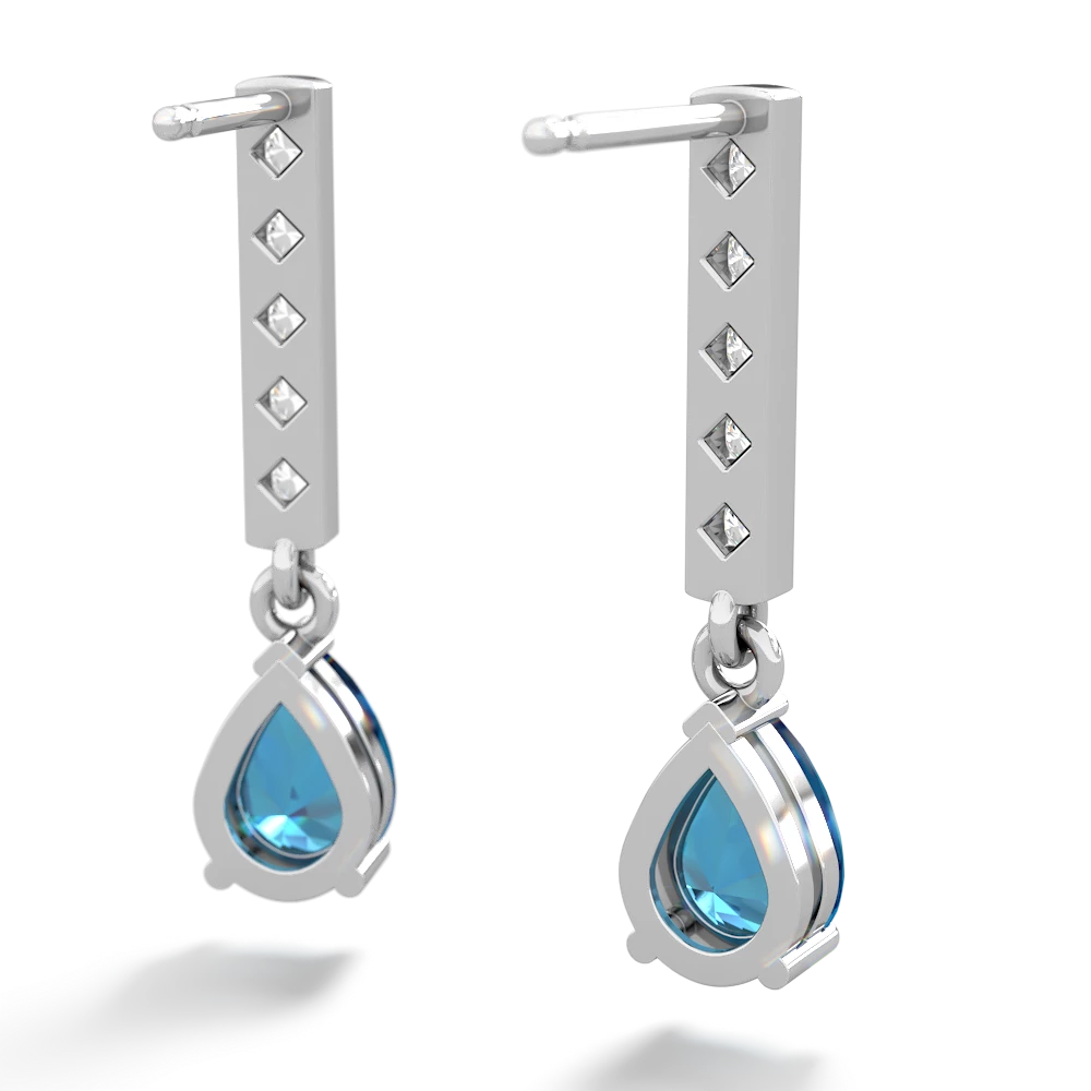 London Topaz Art Deco Diamond Drop 14K White Gold earrings E5324
