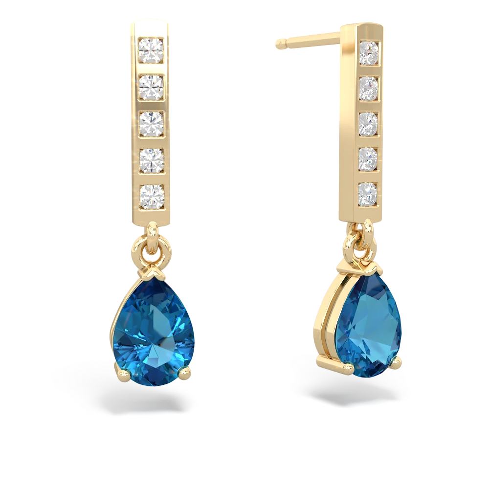 London Topaz Art Deco Diamond Drop 14K Yellow Gold earrings E5324