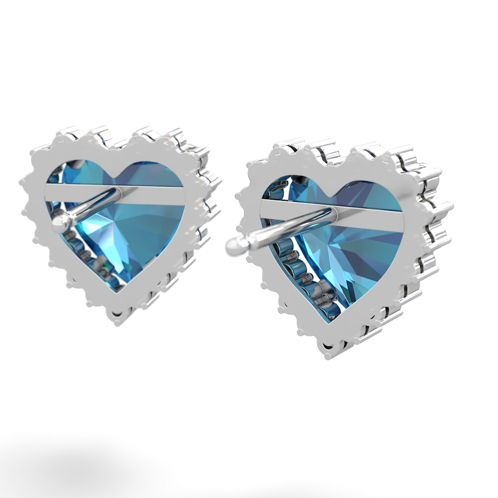 London Topaz Sparkling Halo Heart 14K White Gold earrings E0391