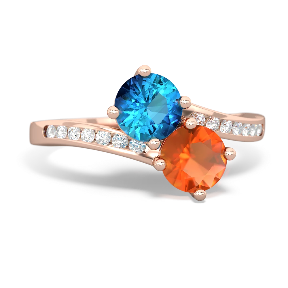 London Topaz Channel Set Two Stone 14K Rose Gold ring R5303