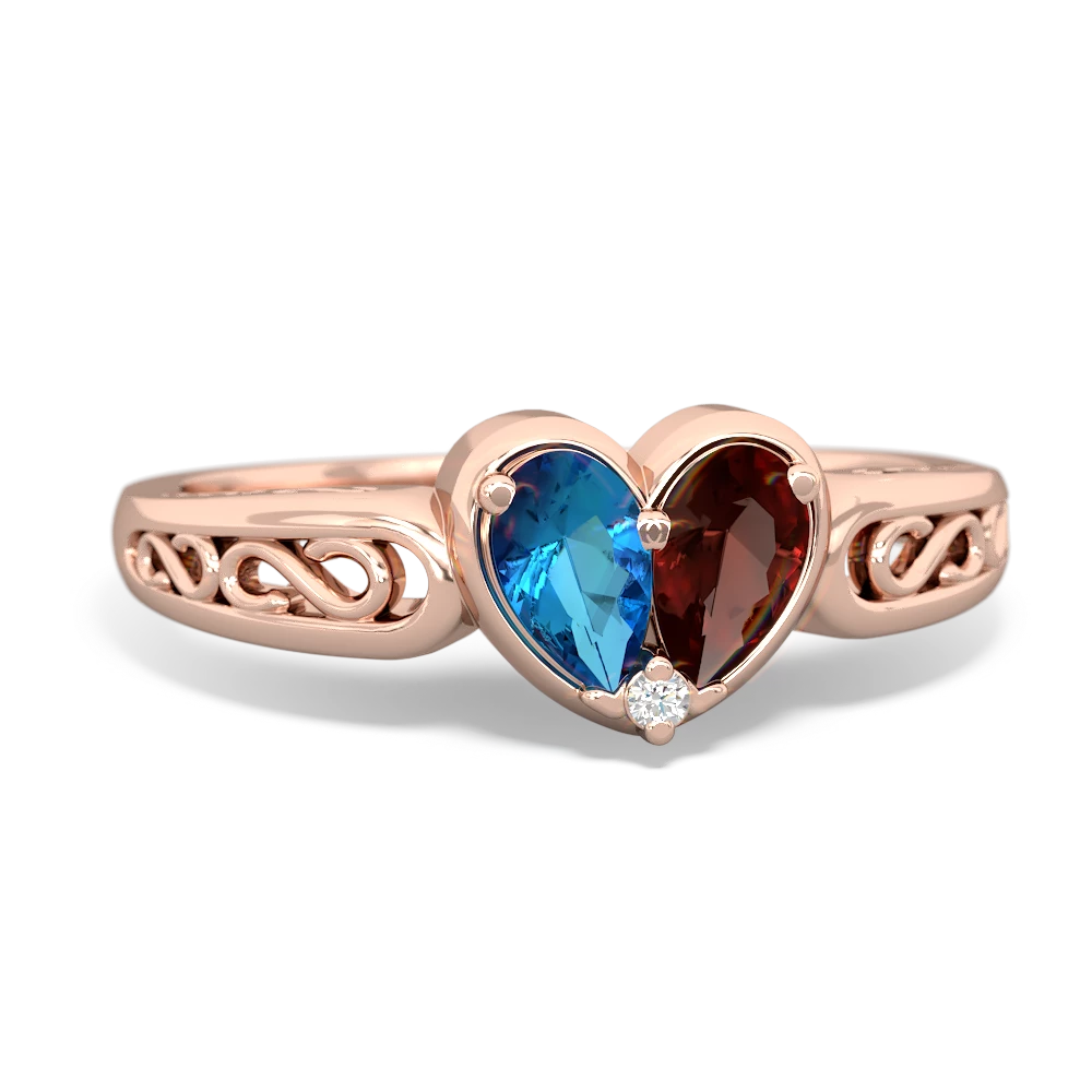 London Topaz Filligree 'One Heart' 14K Rose Gold ring R5070
