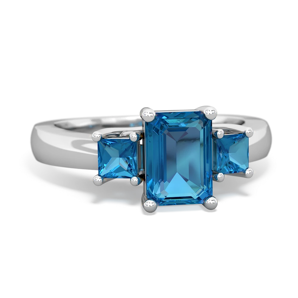 Tanzanite Three Stone Emerald-Cut Trellis 14K White Gold ring R4021