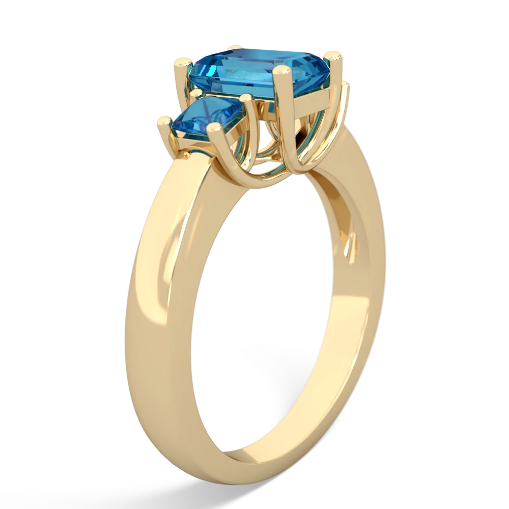Aquamarine Three Stone Emerald-Cut Trellis 14K Yellow Gold ring R4021