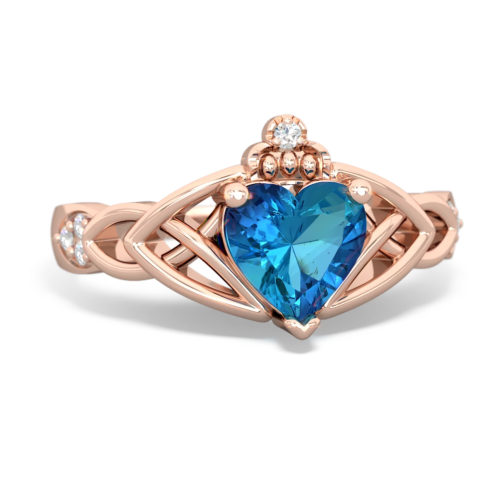 London Topaz Claddagh Celtic Knot Diamond 14K Rose Gold ring R5001