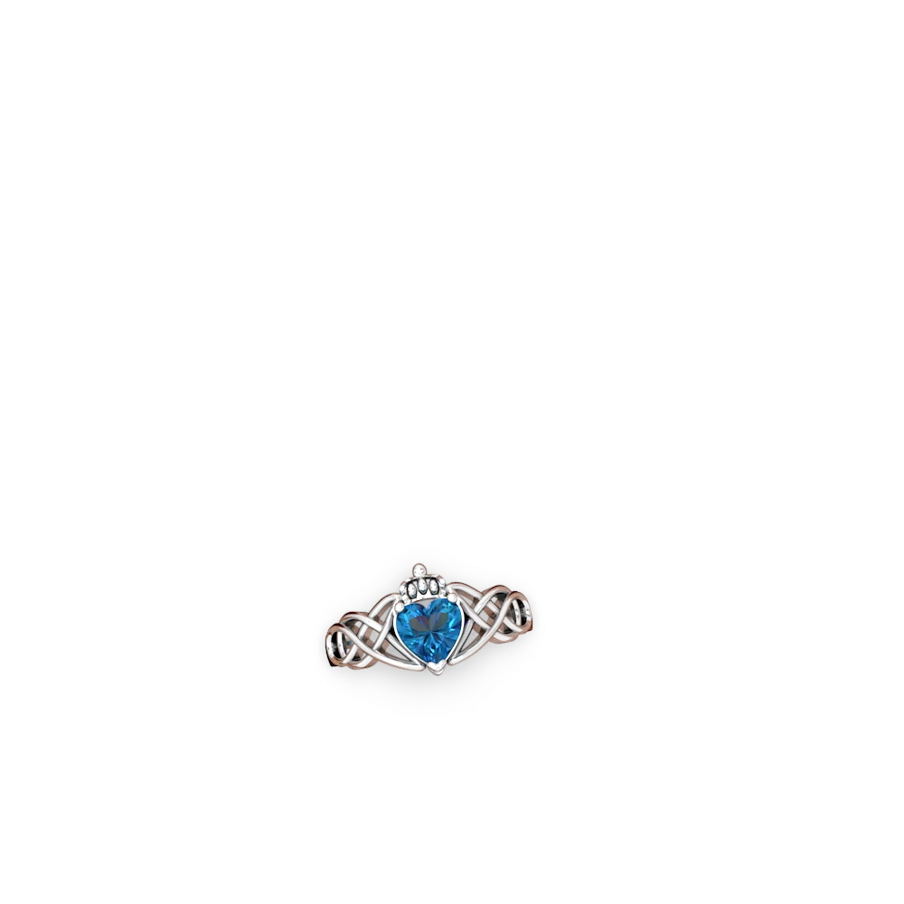 London Topaz Claddagh Celtic Knot 14K White Gold ring R2367