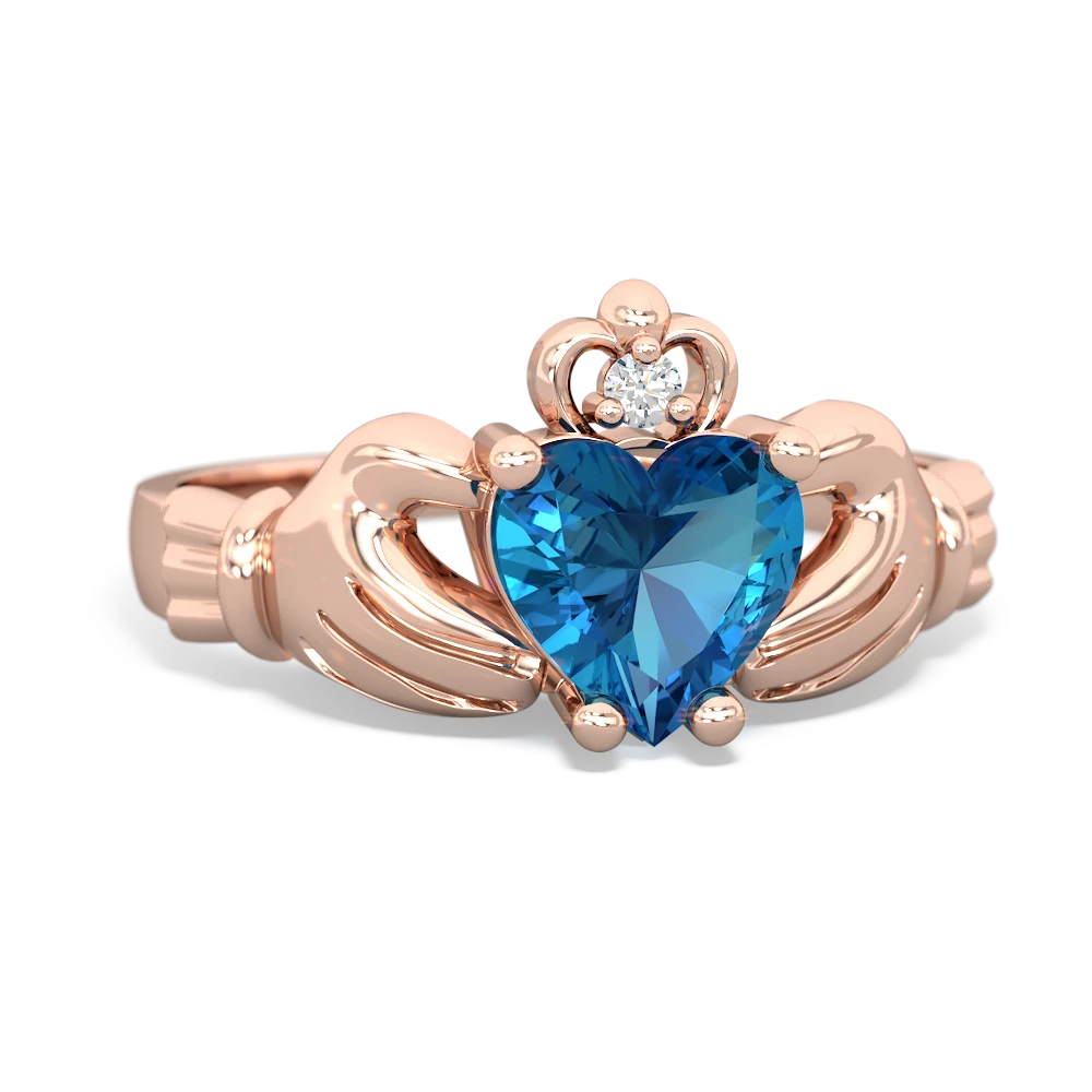 London Topaz Claddagh Diamond Crown 14K Rose Gold ring R2372