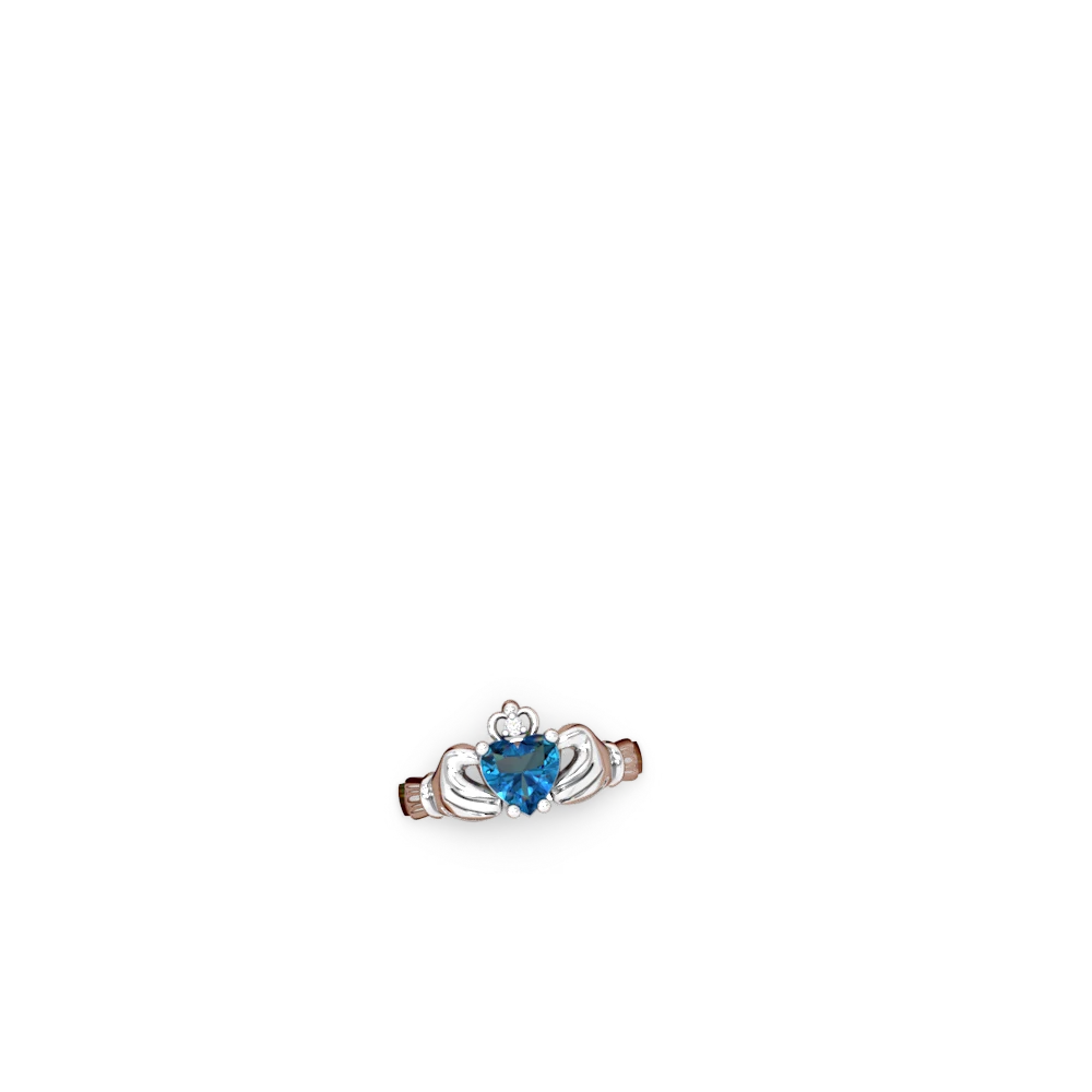London Topaz Claddagh Diamond Crown 14K White Gold ring R2372